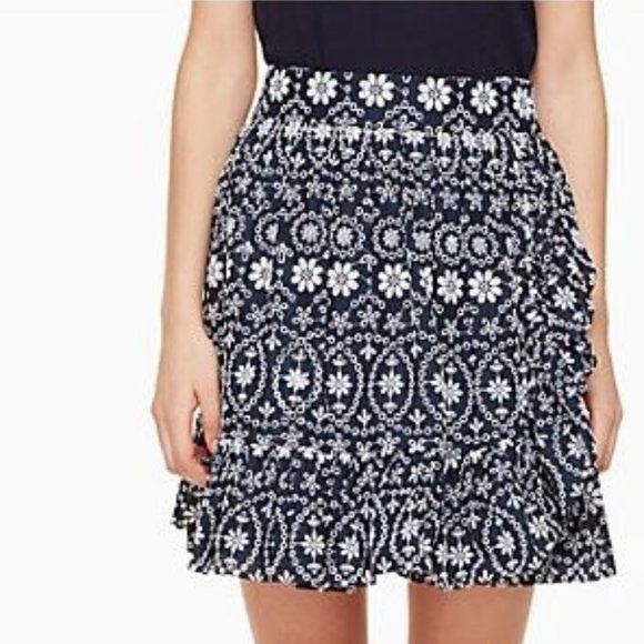 NEW Kate Spade Navy Blue & White Eyelet Wrap Skirt Sz 4 Lined 100% Cotton - Picture 1 of 13